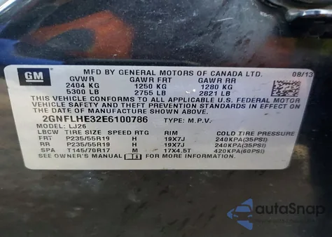 2014 Chevrolet Equinox Ltz z USA, uszkodzony, nr VIN 2GNFLHE32E6100786